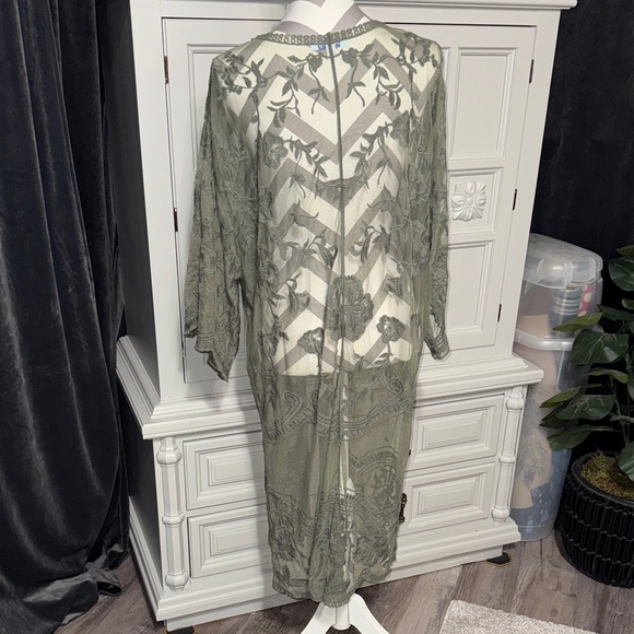 She & Sky Sheer Olive Green Lace Kimono Size S/M - Picture 6 of 8